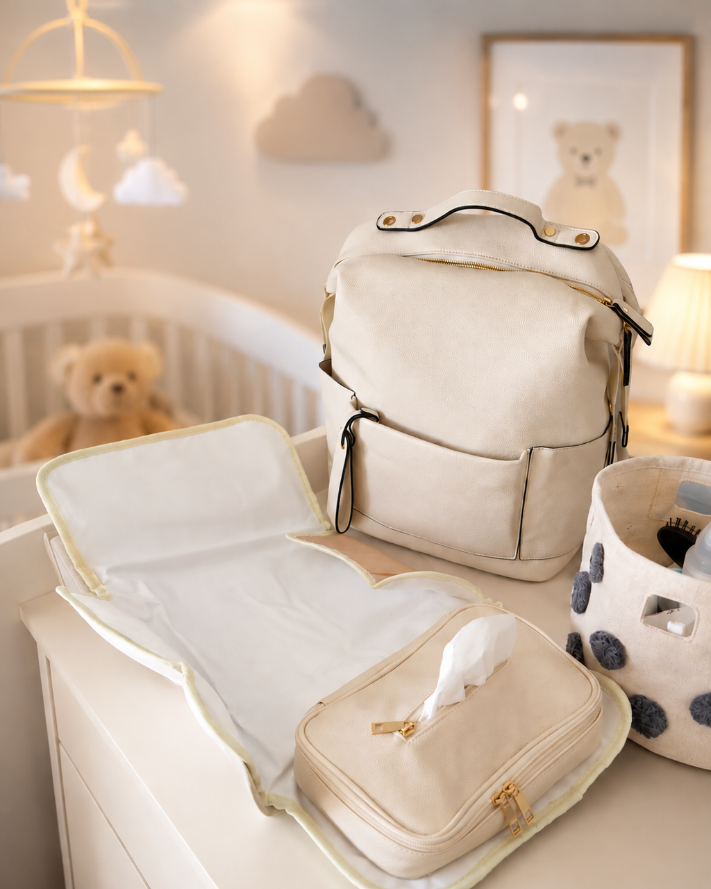 Diaper Stroller Backpack Set – Neutral Beige