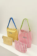 Art stripped canvas shoulder bag