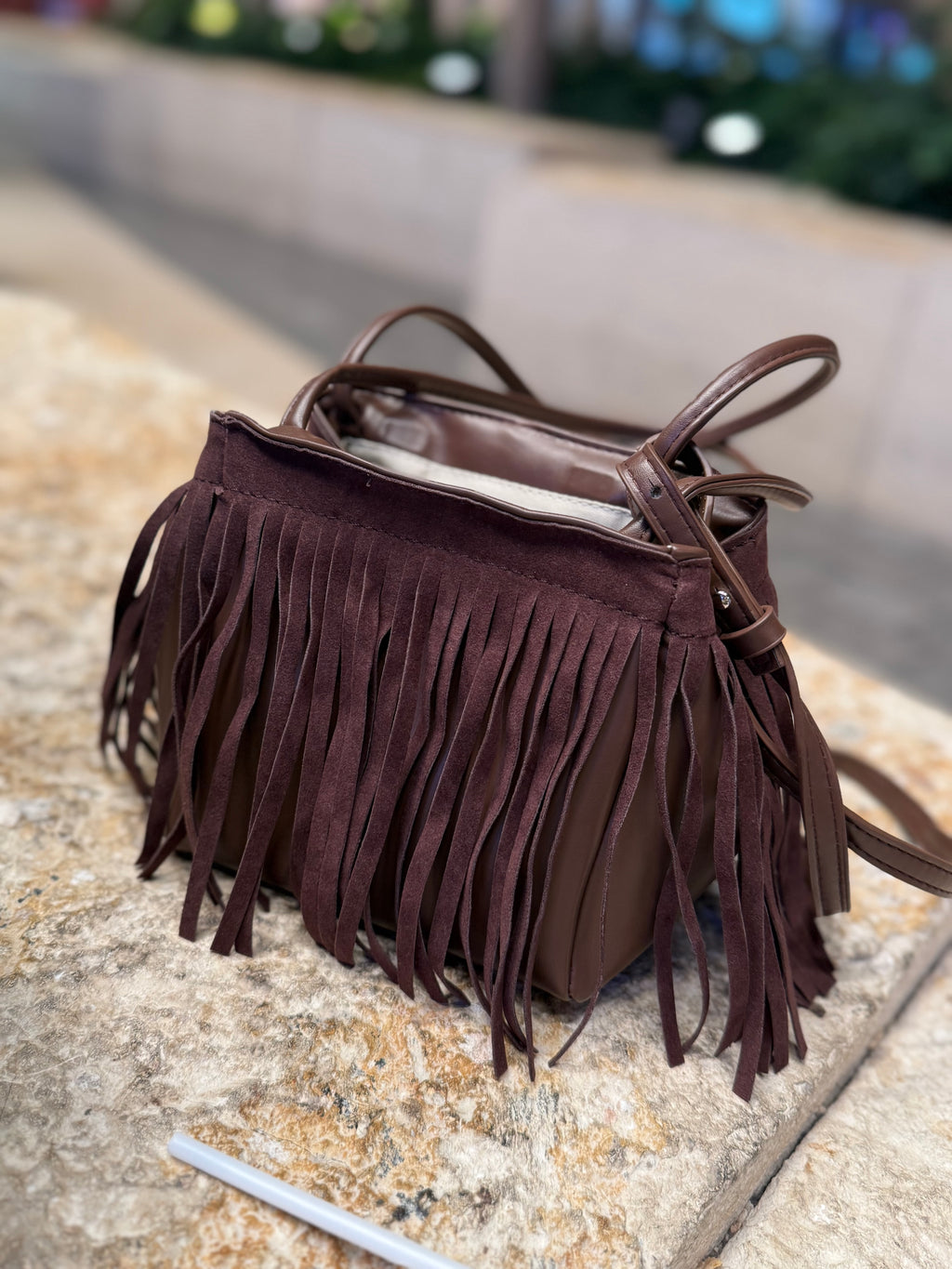 Fringe suede bag