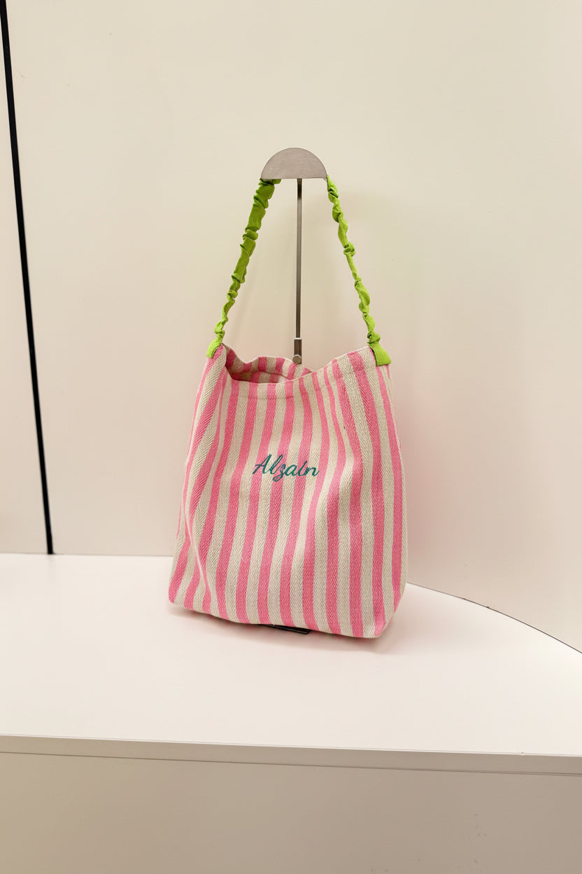 Art stripped canvas shoulder bag