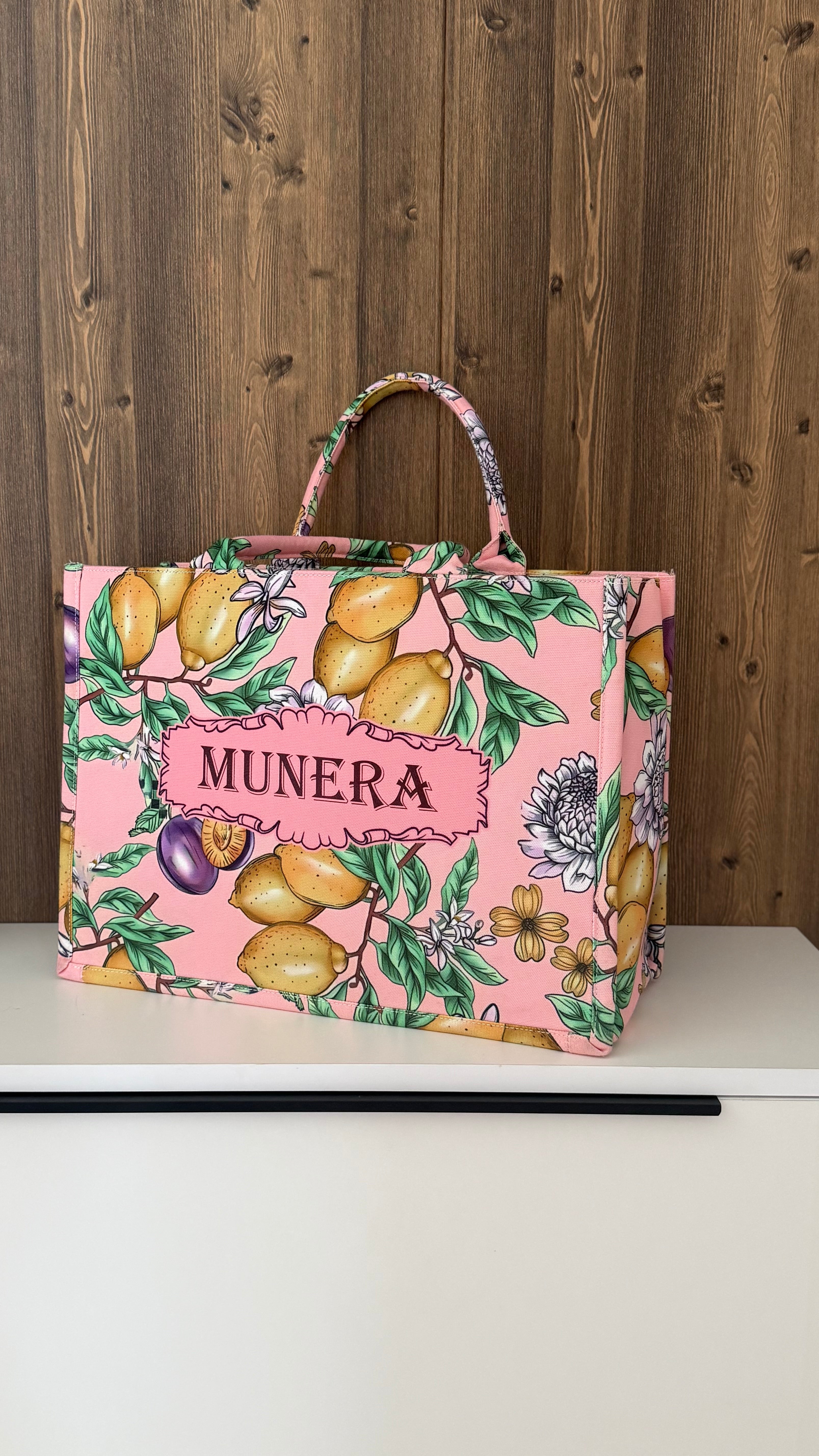 Luxury Canvas Tote bag set- pink citrus 🍋