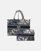 Animal print navy blue tote bag set