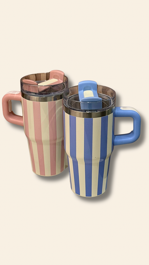 Stripped tumbler with straw