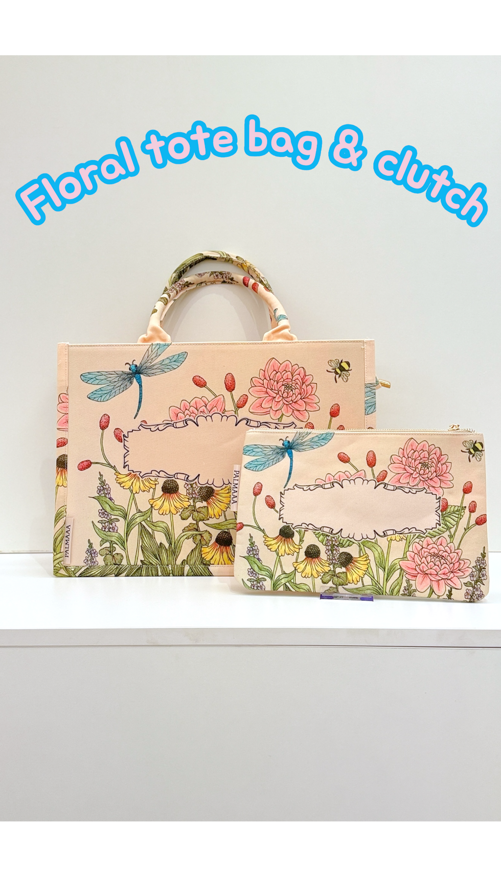 floral canvas tote bag with scarf handle