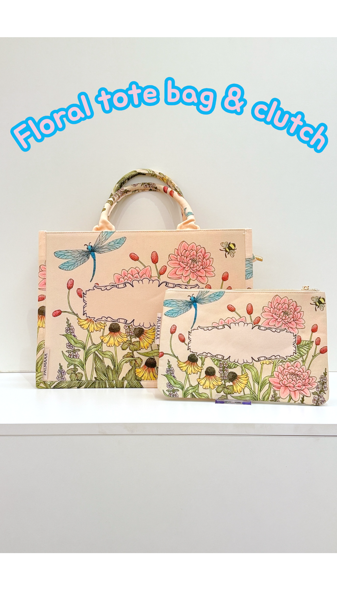 floral canvas tote bag with scarf handle