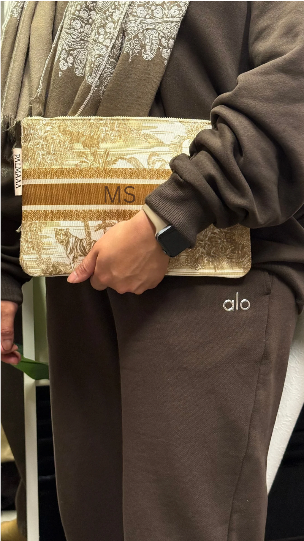 beige animal print canvas tote bag set